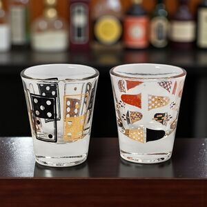 Vintage 2 Anchor Hocking Shot Glasses Mid-Century Barware Mismatched Set MCM